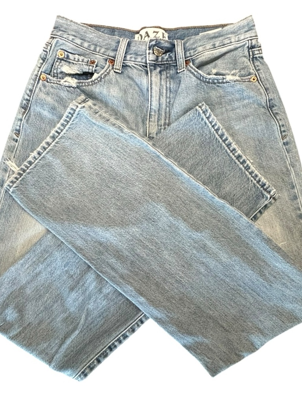 Daze Distressed High Rise Jeans Size 26 Light Wash Ripped Denim